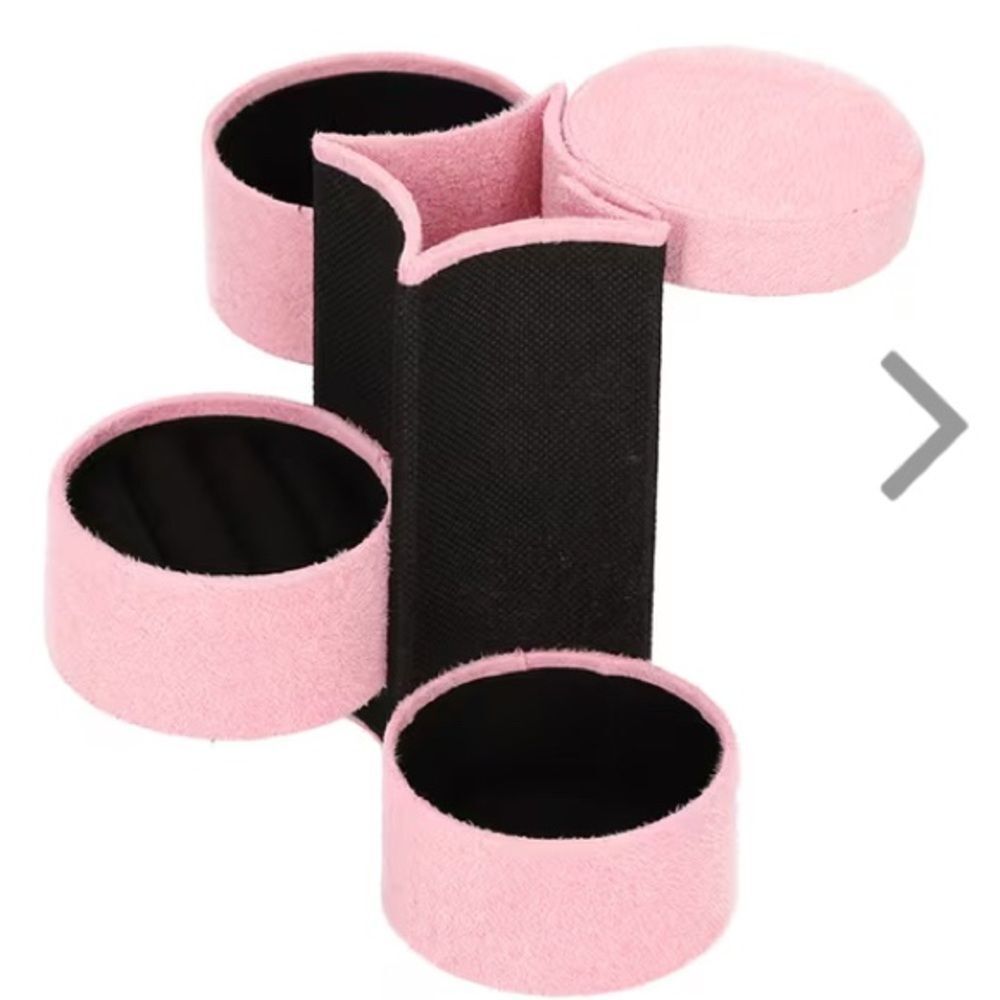 Pink Velvet 3 Layer Jewelry Organizer with Snap closure.